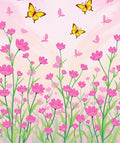 Pink Flowers Yellow Butterflies Garden Rug