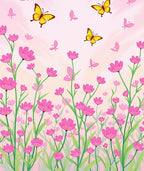 Pink Flowers Yellow Butterflies Garden Rug