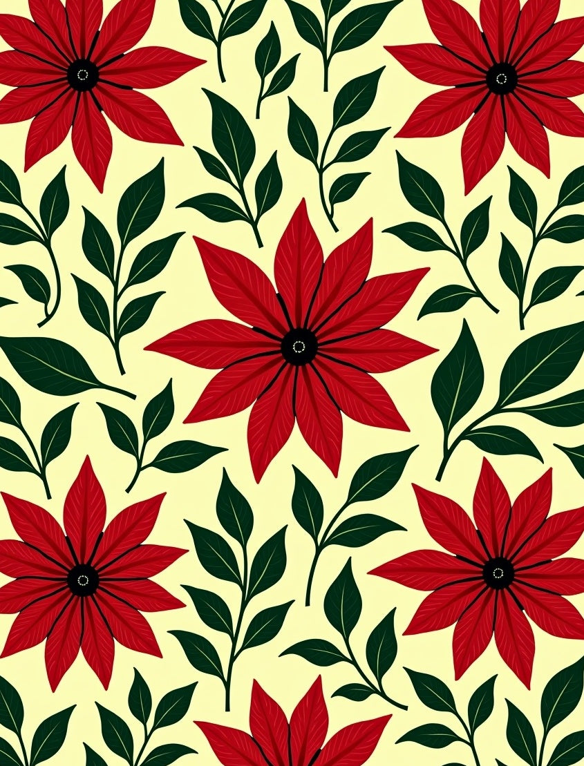 Crimson Red Starburst Foliage Rug