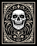 Ornate White Skull Black Oval Rug