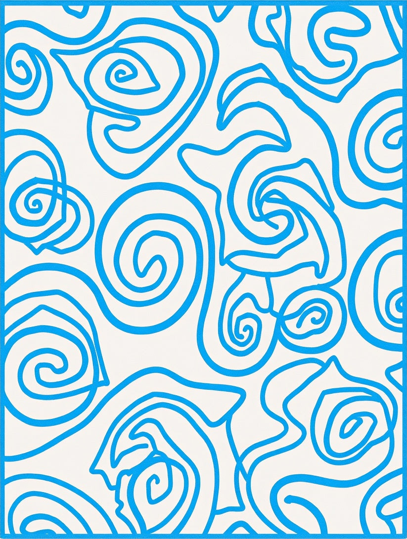Bright Blue Swirl Floral Harmony Rug