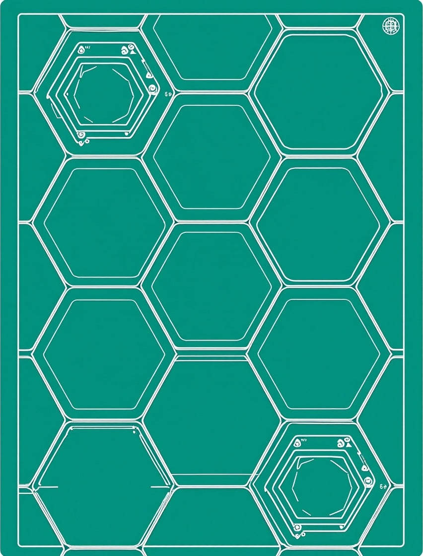 Teal Hexagon Grid Geometric Relief Rug