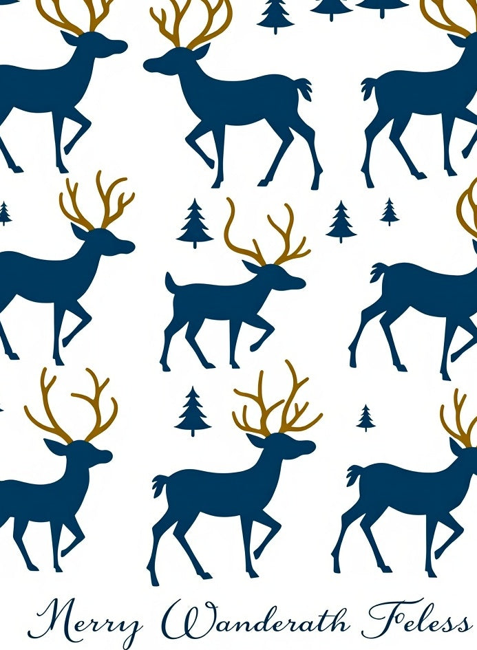 Deep Blue Forest Reindeer Silhouette Rug