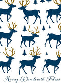 Deep Blue Forest Reindeer Silhouette Rug