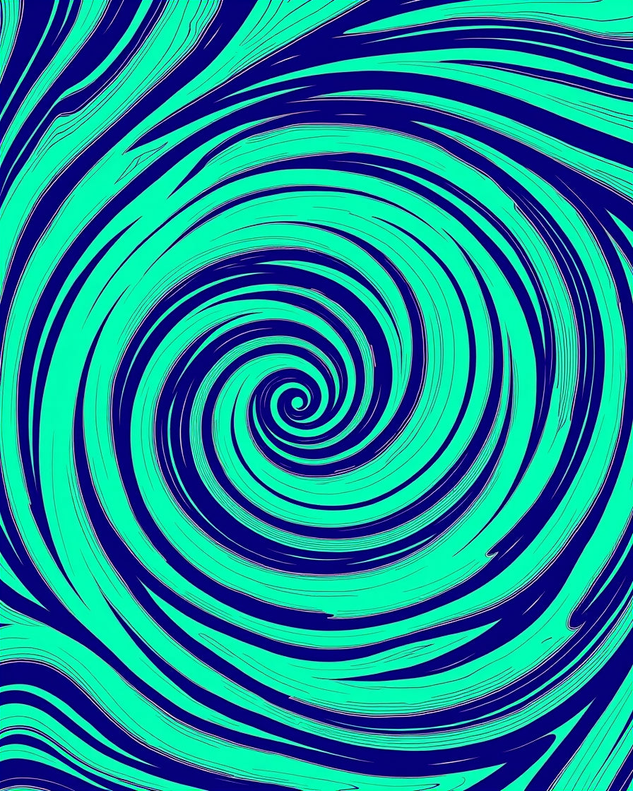 Vibrant Teal Navy Swirling Vortex Rug