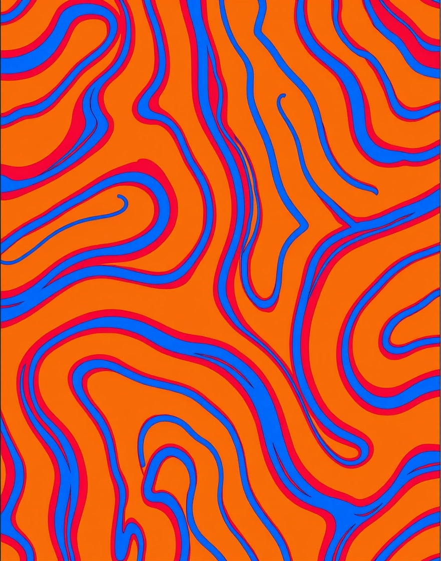 Vibrant Orange Blue Swirl Flow Rug