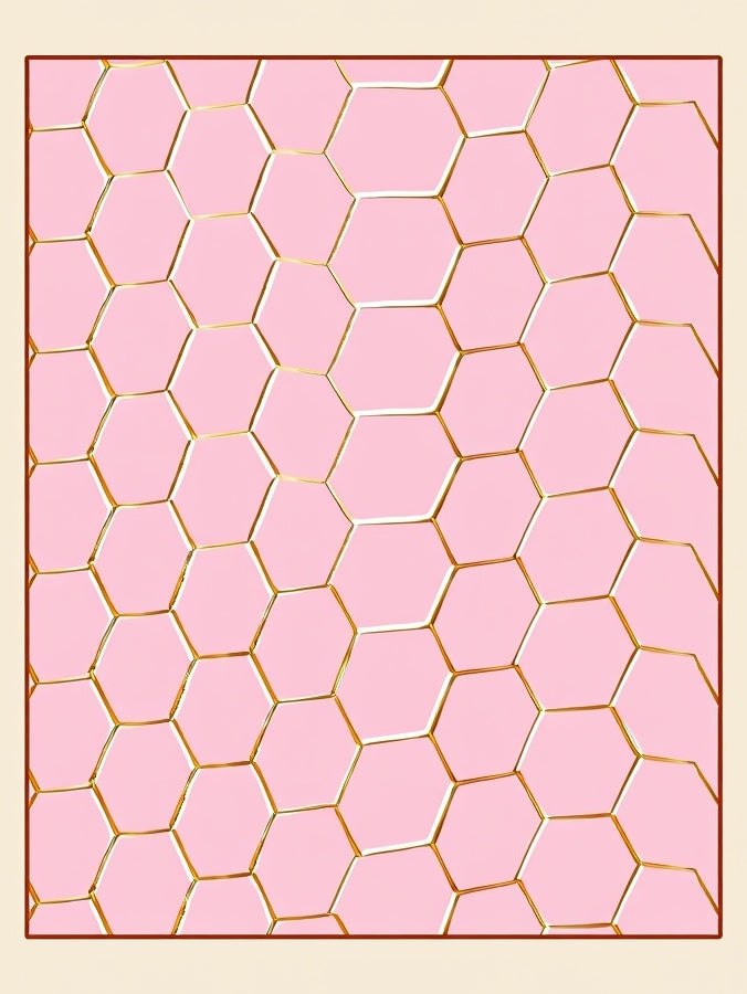 Pale Pink Gold Hexagon Contemporary Rug