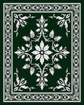 Emerald Green White Botanical Medallion Frame Rug