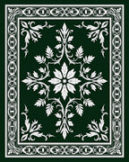 Emerald Green White Botanical Medallion Frame Rug