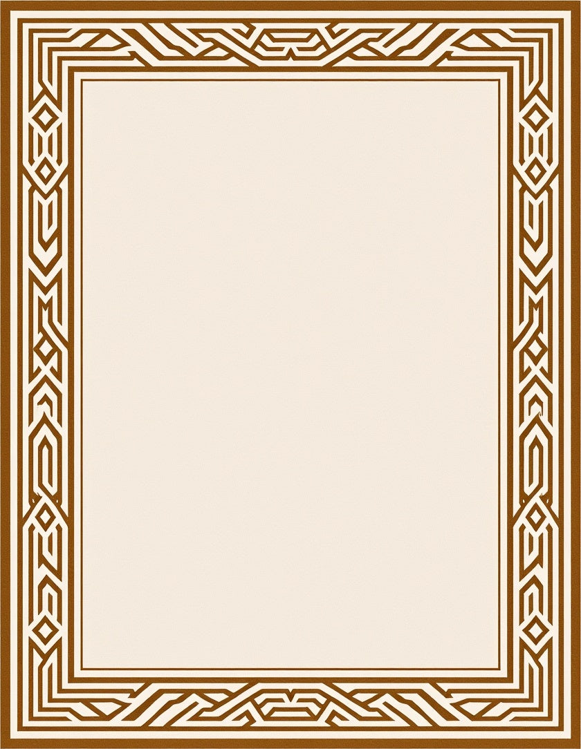 Rich Brown Geometric Interlocking Border Rug