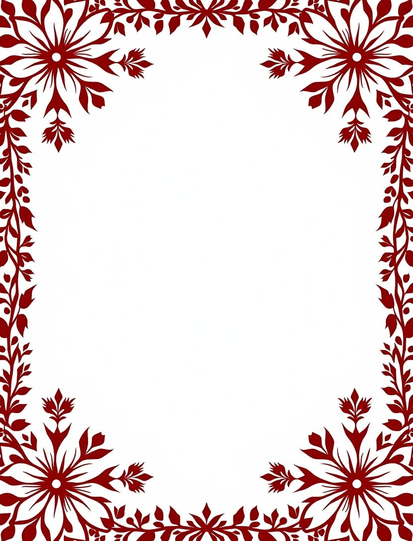 Crimson Floral Snowflake Border Rug