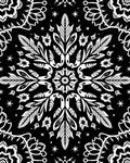 Ornate White Floral Mandala Black Rug