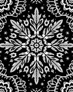 Ornate White Floral Mandala Black Rug