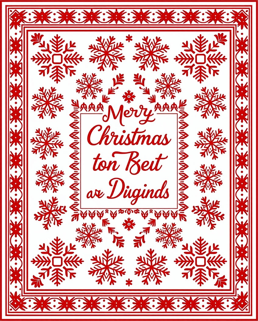 Red Snowflake Christmas Border Rug
