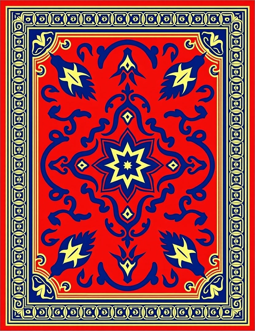 Crimson Cobalt Yellow Star Border Rug