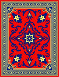 Crimson Cobalt Yellow Star Border Rug