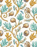 Golden Coral Teal Leaf Shells Rug