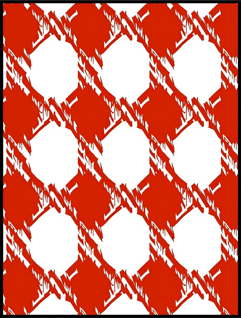 Fiery Red White Hexagon Overlay Rug