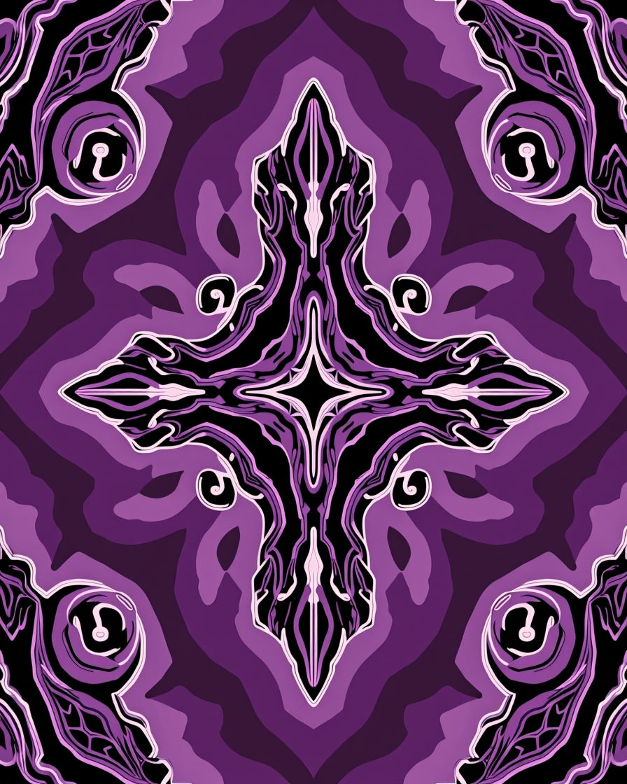 Deep Purple Abstract Floral Mandala Rug