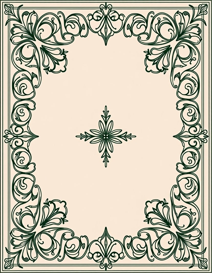 Ornate Emerald Scroll Border Rug