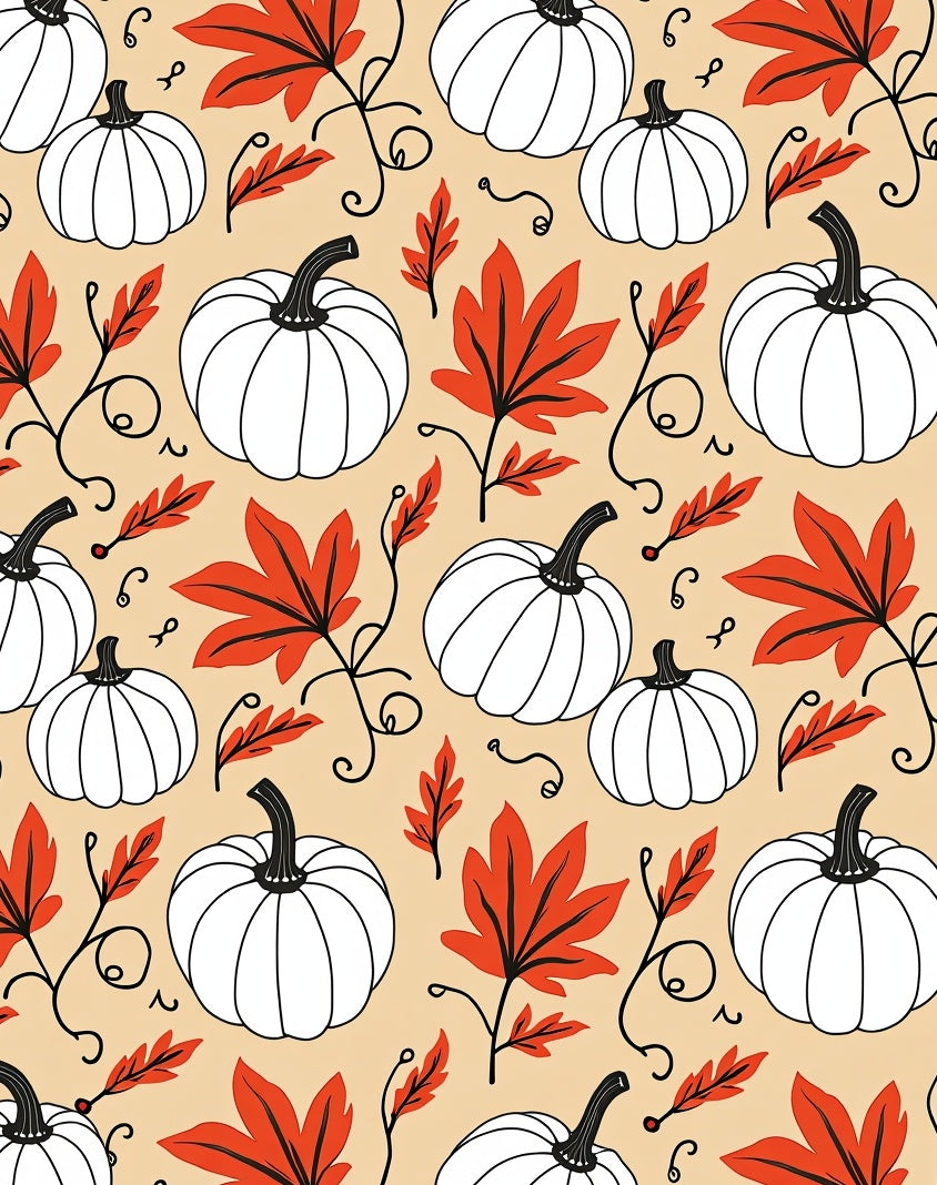Autumn White Pumpkin Orange Leaf Swirls Rug
