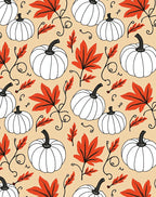 Autumn White Pumpkin Orange Leaf Swirls Rug