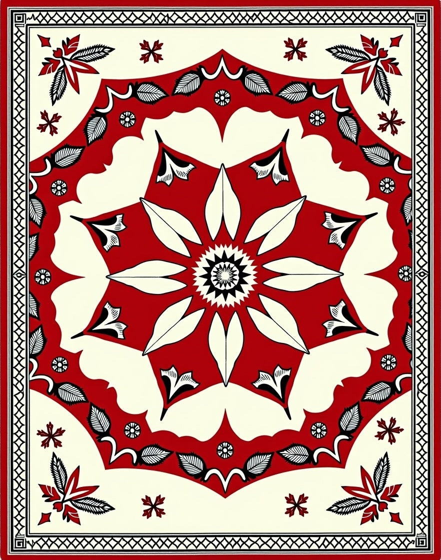 Crimson Medallion Floral Border Rug