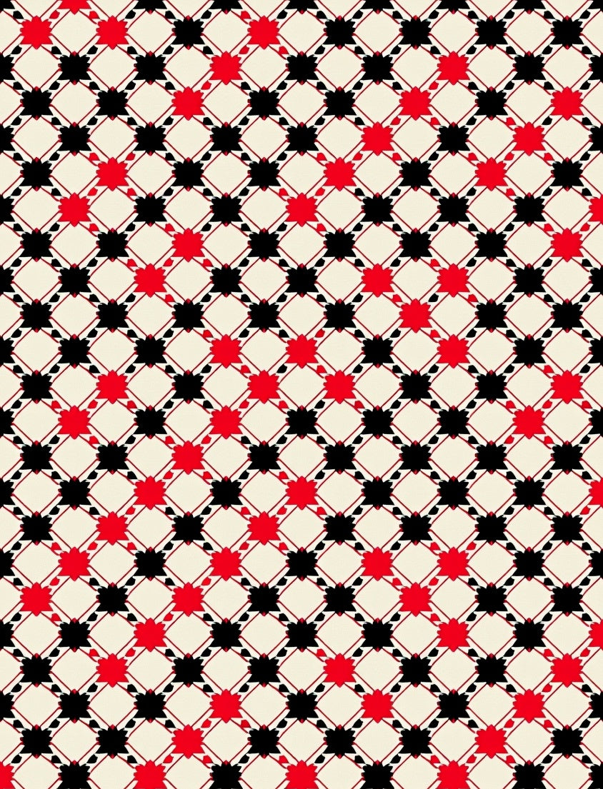 Crimson Black Lattice Starburst Rug