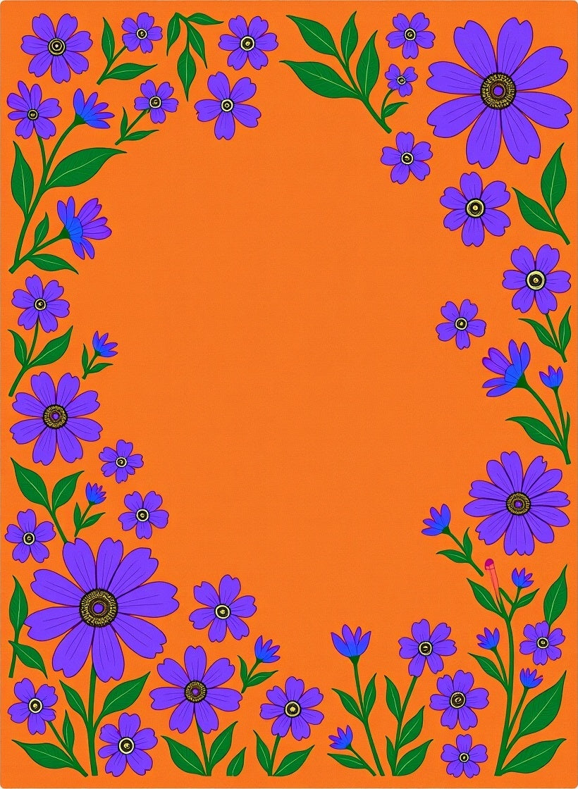 Groovy Purple Floral Border Orange Ground Rug