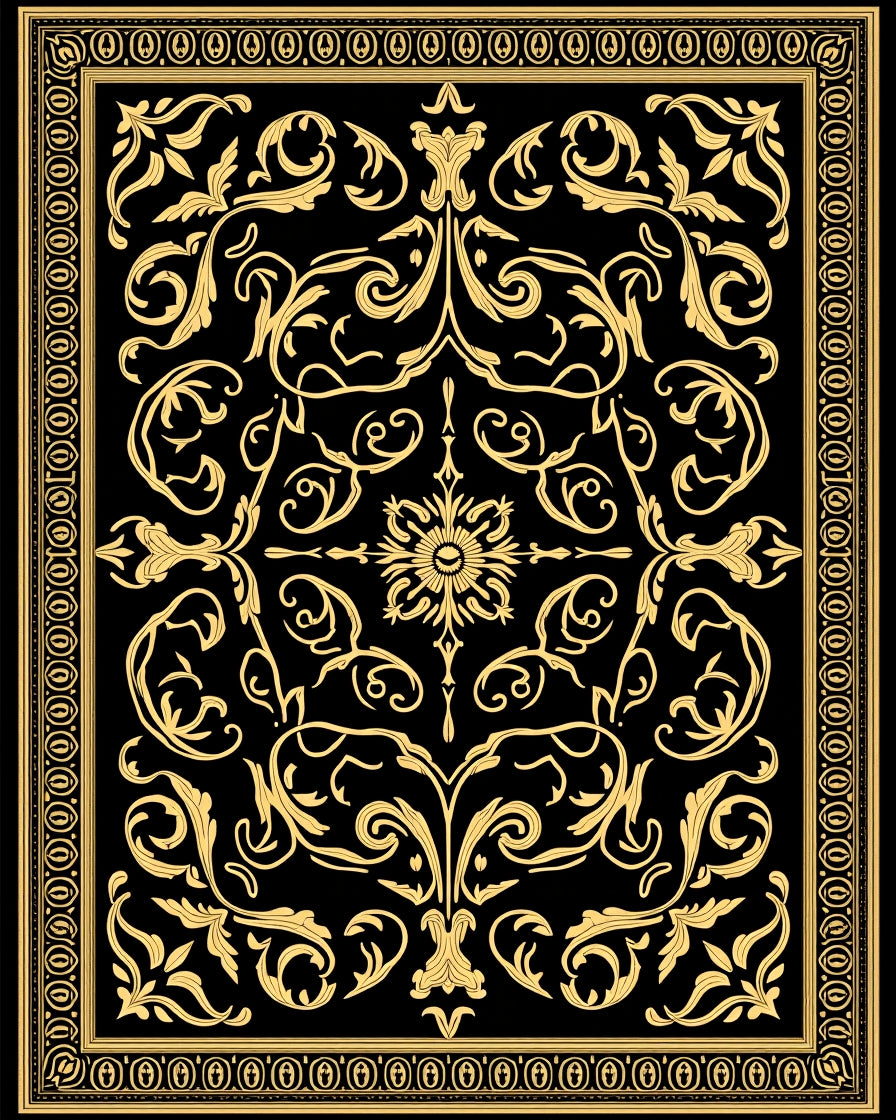 Golden Black Baroque Scroll Rug