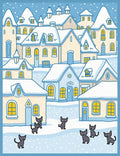 Whimsical Snow Village Cats Rug
