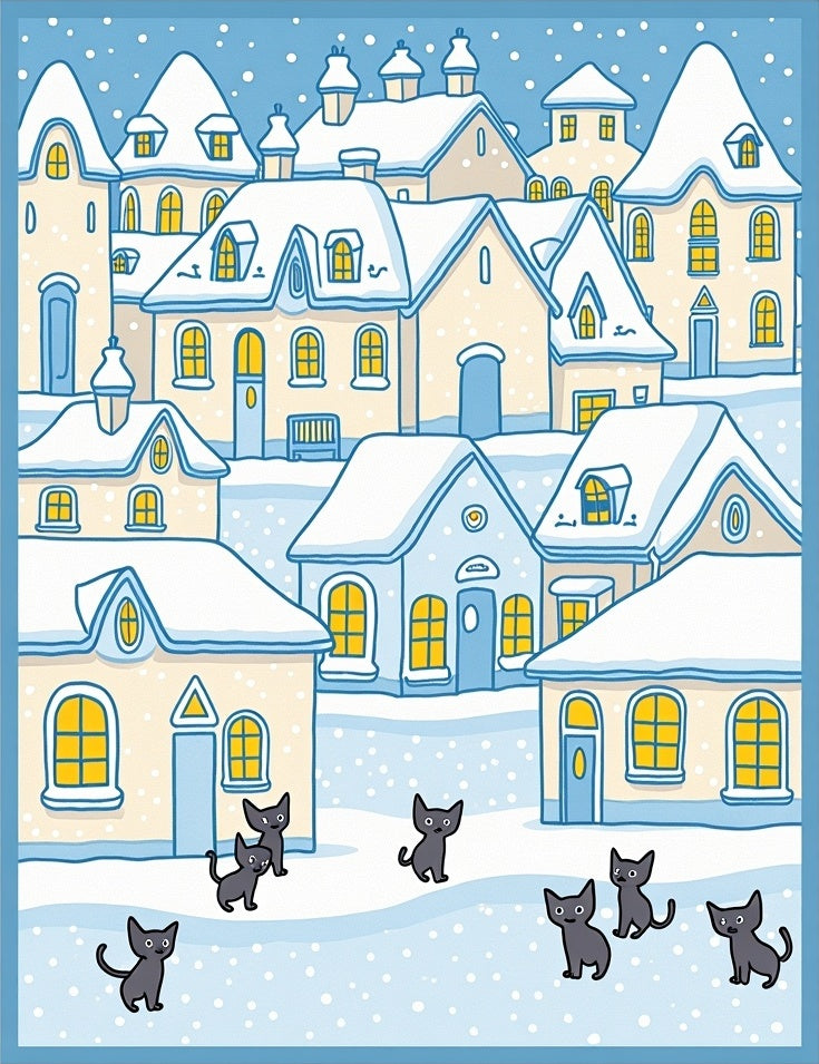 Whimsical Snow Village Cats Rug