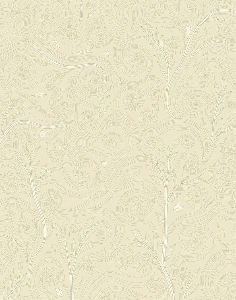Cream Swirl Branch Leaf Rug