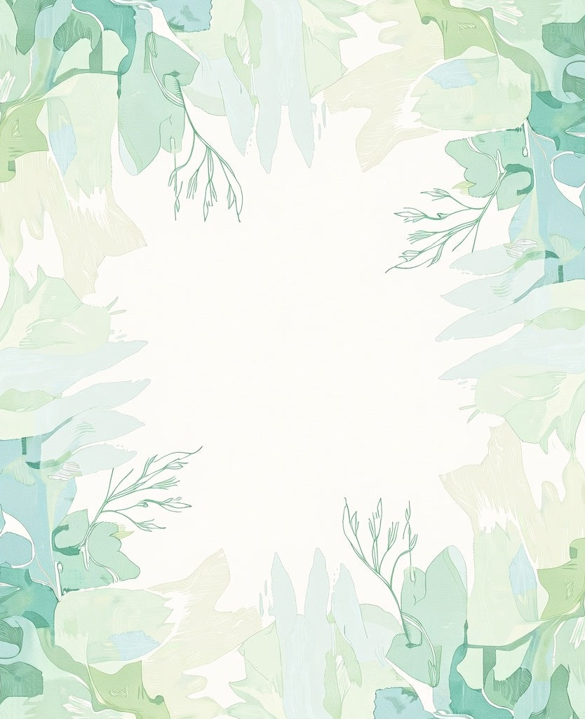 Light Green Watercolor Botanical Frame Rug