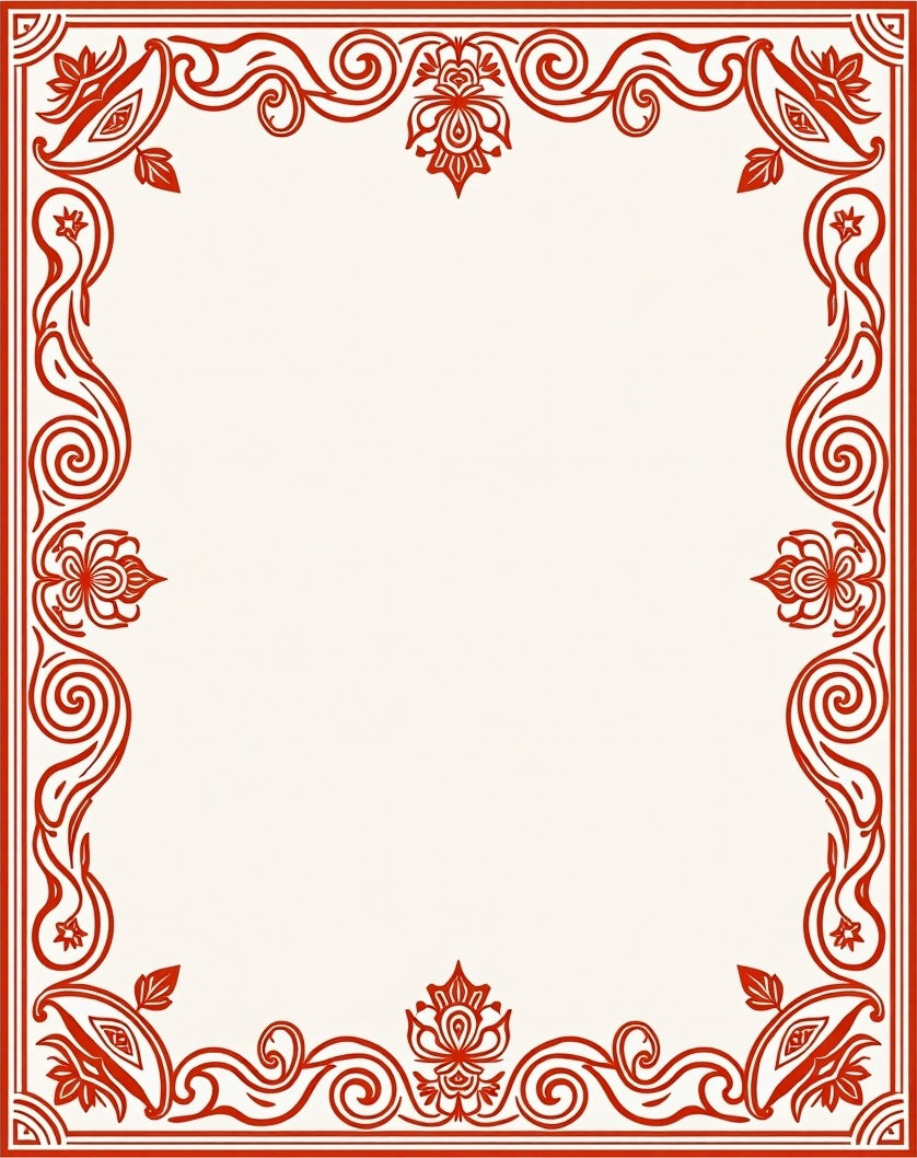 Red Ornamental Floral Scroll Rug