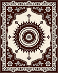 Cream and Brown Sunburst Floral Border Rug