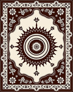 Cream and Brown Sunburst Floral Border Rug