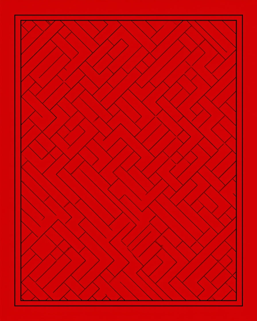 Crimson Red Geometric Interlocking Arrangement Rug