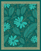 Teal Floral Feather Scroll Rug