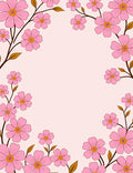 Soft Pink Floral Sprigs Border Rug