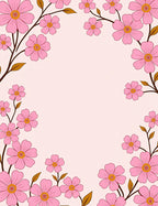 Soft Pink Floral Sprigs Border Rug