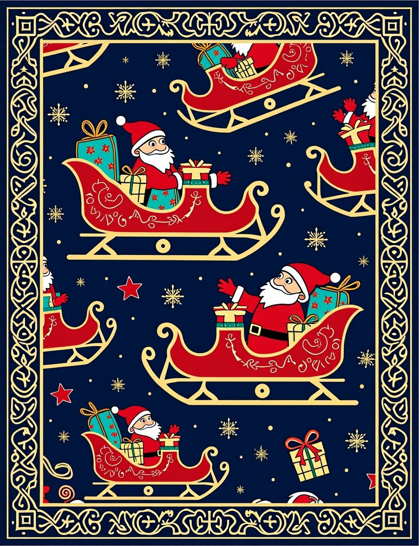 Festive Santa Sleigh Midnight Garland Rug