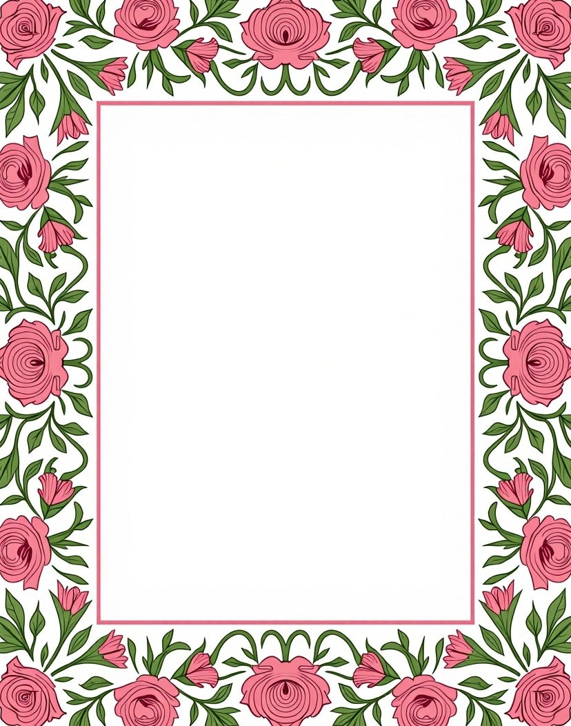 Pink Rose Vine Border Rug