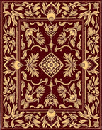 Crimson and Gold Floral Garden Border Rug