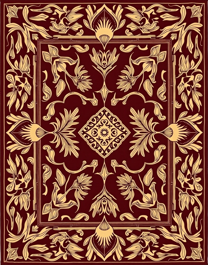 Crimson and Gold Floral Garden Border Rug