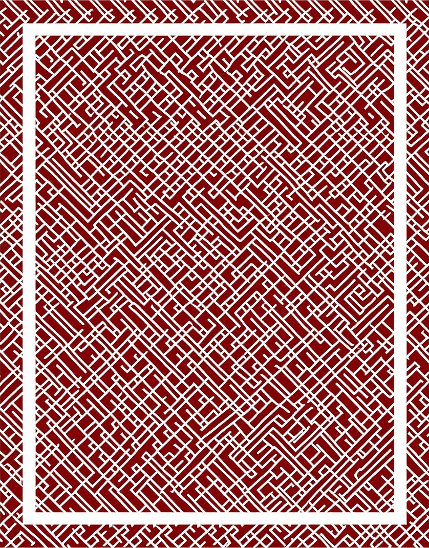 Deep Red Geometric Maze Rug