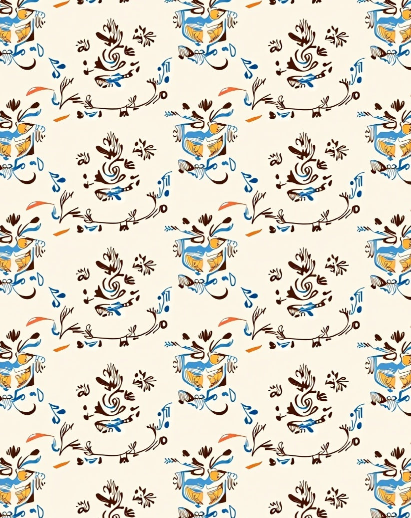 Cream Blue Orange Abstract Swirls Rug