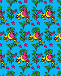 Pink Yellow Creature Blue Star Foliage Rug