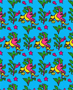 Pink Yellow Creature Blue Star Foliage Rug