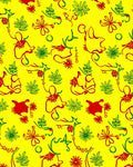 Red Green Abstract Figures Yellow Rug